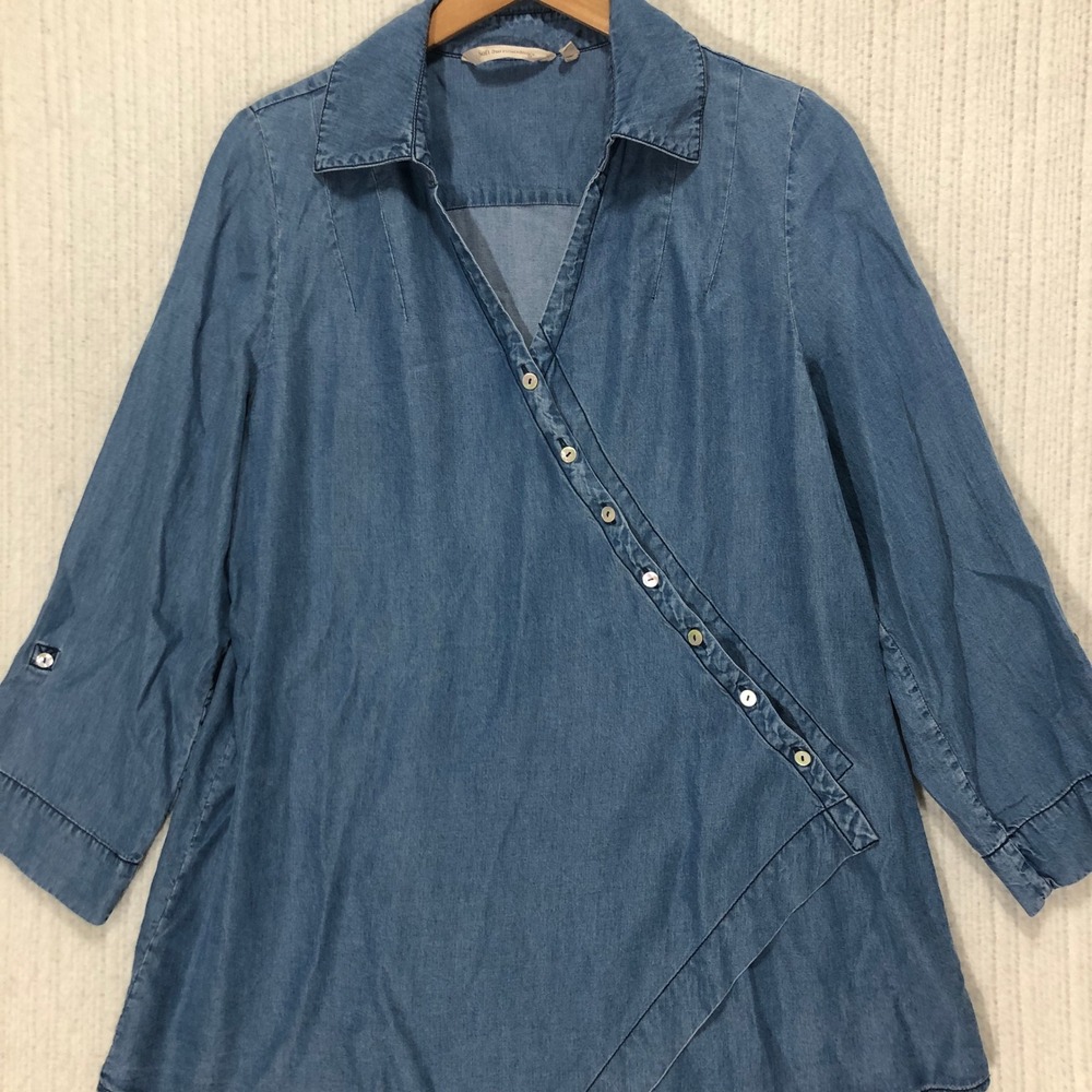 Soft Surroundings Blue Denim Asymmetrical‎ Wrap Tunic Shirt